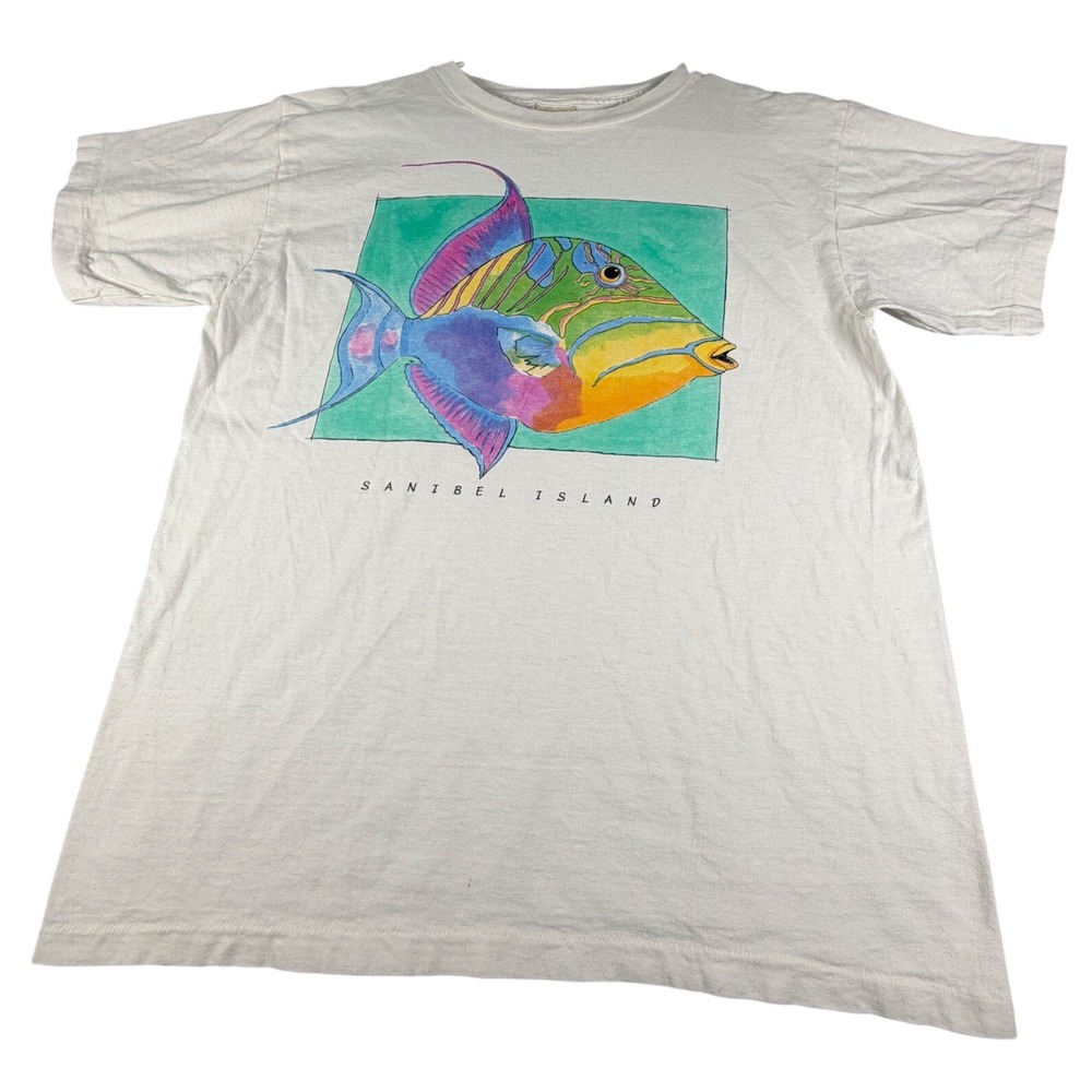 Vintage Shore Sanibel Island Fish T-Shirt White Mens Large